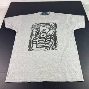 VTG 90s Paul Bristow Art Shirt Men Medium Grey Hand Painted Single Stitch Tee
